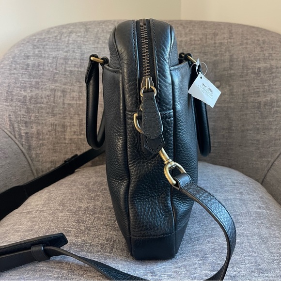 NWT COACH BLEECKER SLIM BRIEFCASE IN BLACK PEBBLED LEATHER & BRASS F71196 - Picture 4 of 8